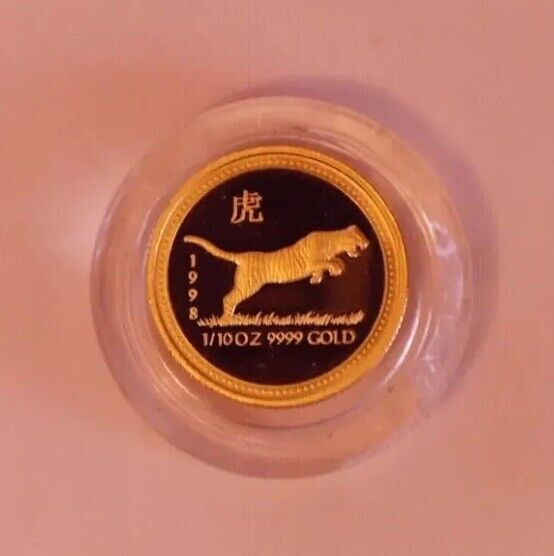 1998 Lunar Year of the Tiger 1/10oz Gold Proof Coin in Box - Perth Mint Series 1