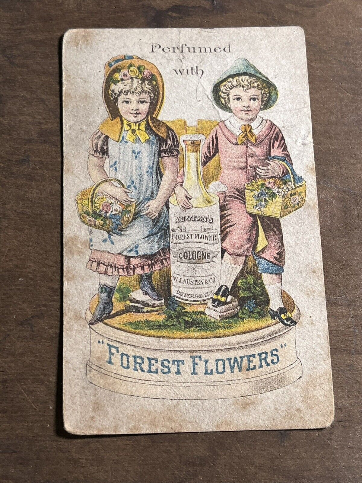 Antique Victorian Trade Card Forest Flower Cologne Bloomsburg Pa - Kids T1