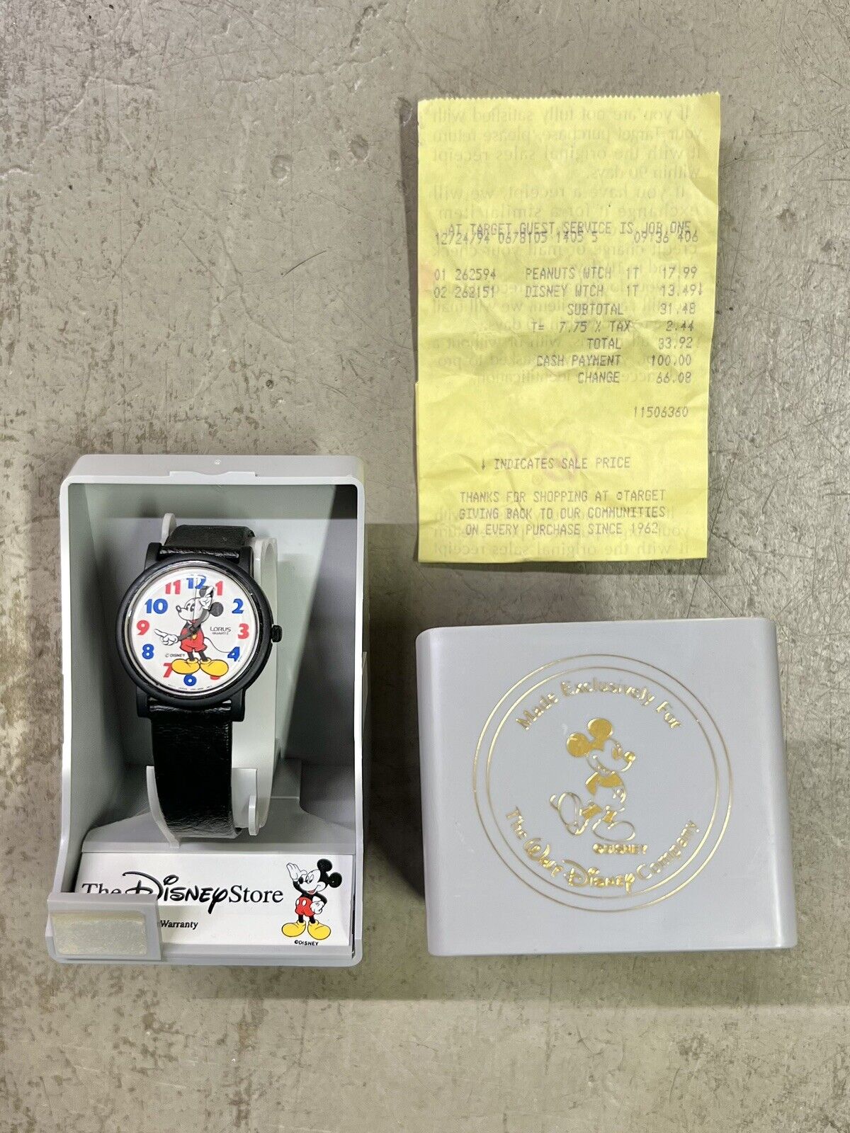 RARE VINTAGE NIB Lorus Disney Mickey Mouse Watch V515-6B20 w/Receipt