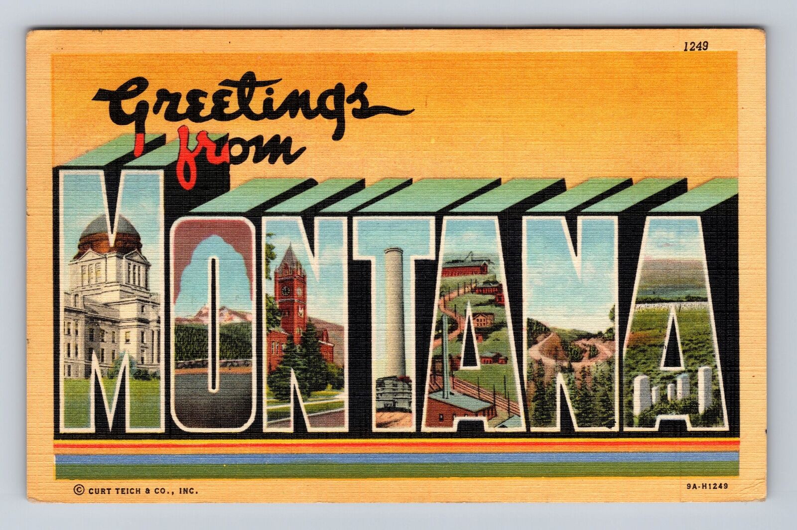 MT-Montana, LARGE LETTER Greetings, Antique, Vintage c1956 Souvenir Postcard
