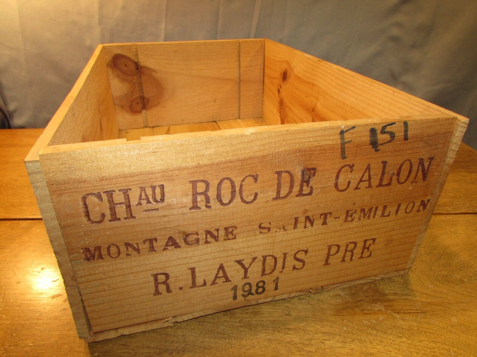 Vintage Wood Wine Box Chateau Roc De Calon 1981 French Crate Montagne St Emilion