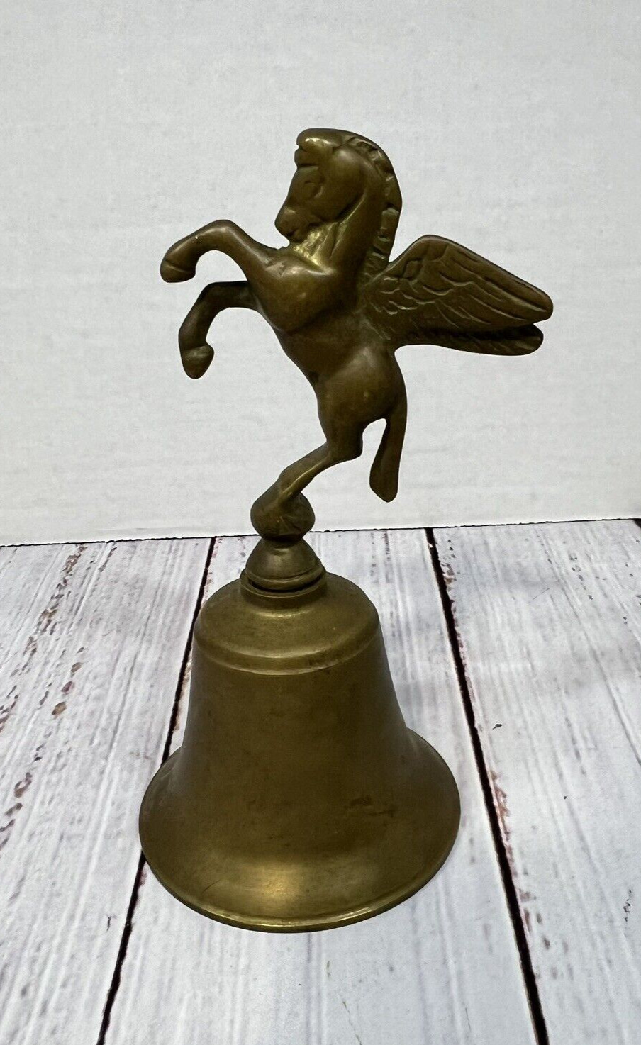 Vintage Brass Collectible Hand Small Bell With Pegasus MISSING BELL