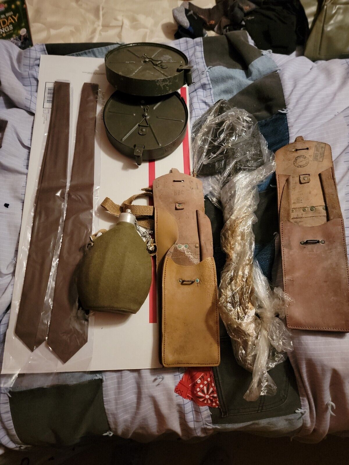 WW1 WW2 Italian army  Shovel +WW2 Canteen + Post WW2 Mine measure Tape+ bag+MORE