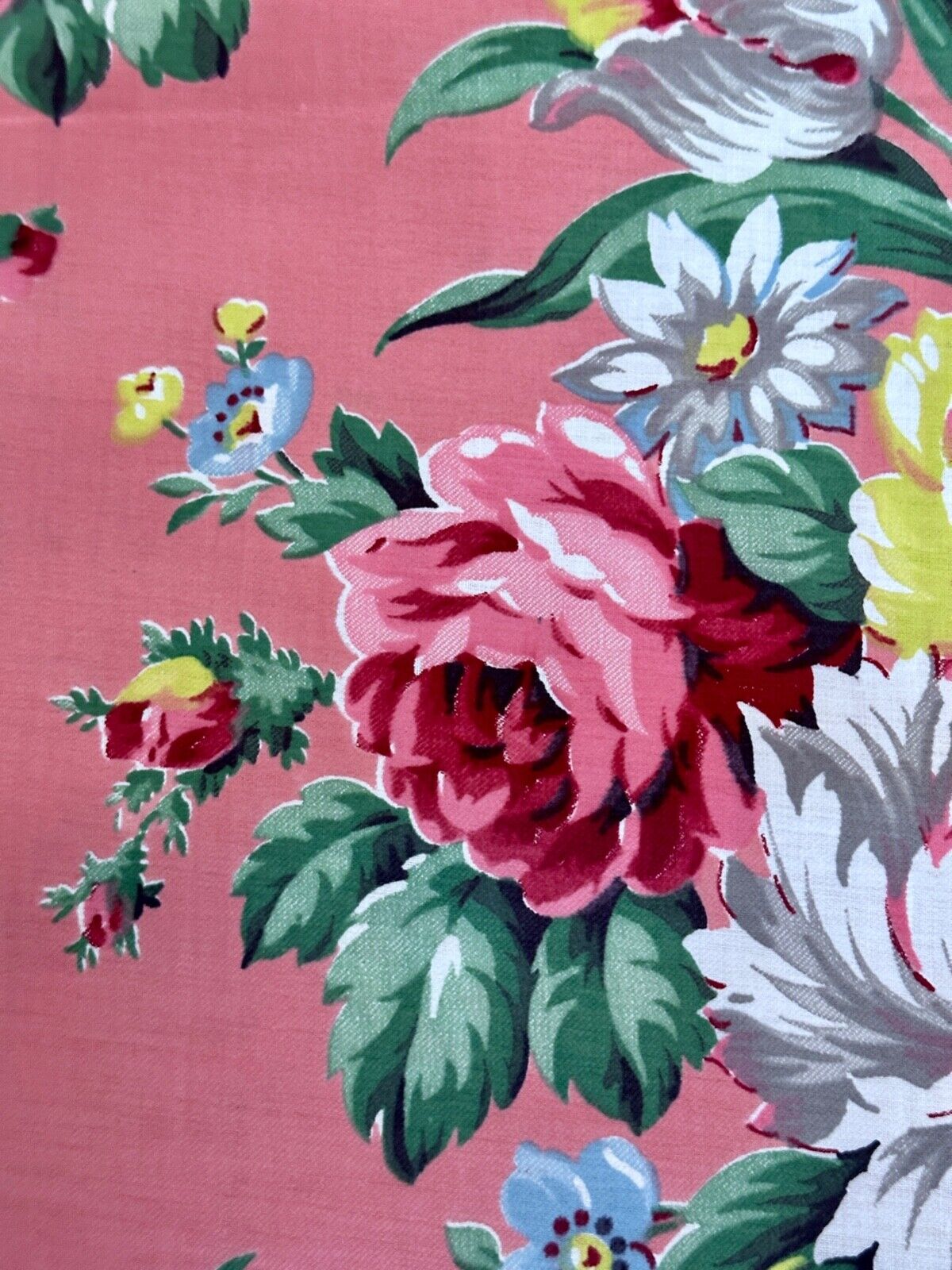 LUXE 1930's Dream-a-Delic PINK Cottage Roses CHINTZ Barkcloth Era Vintage Fabric
