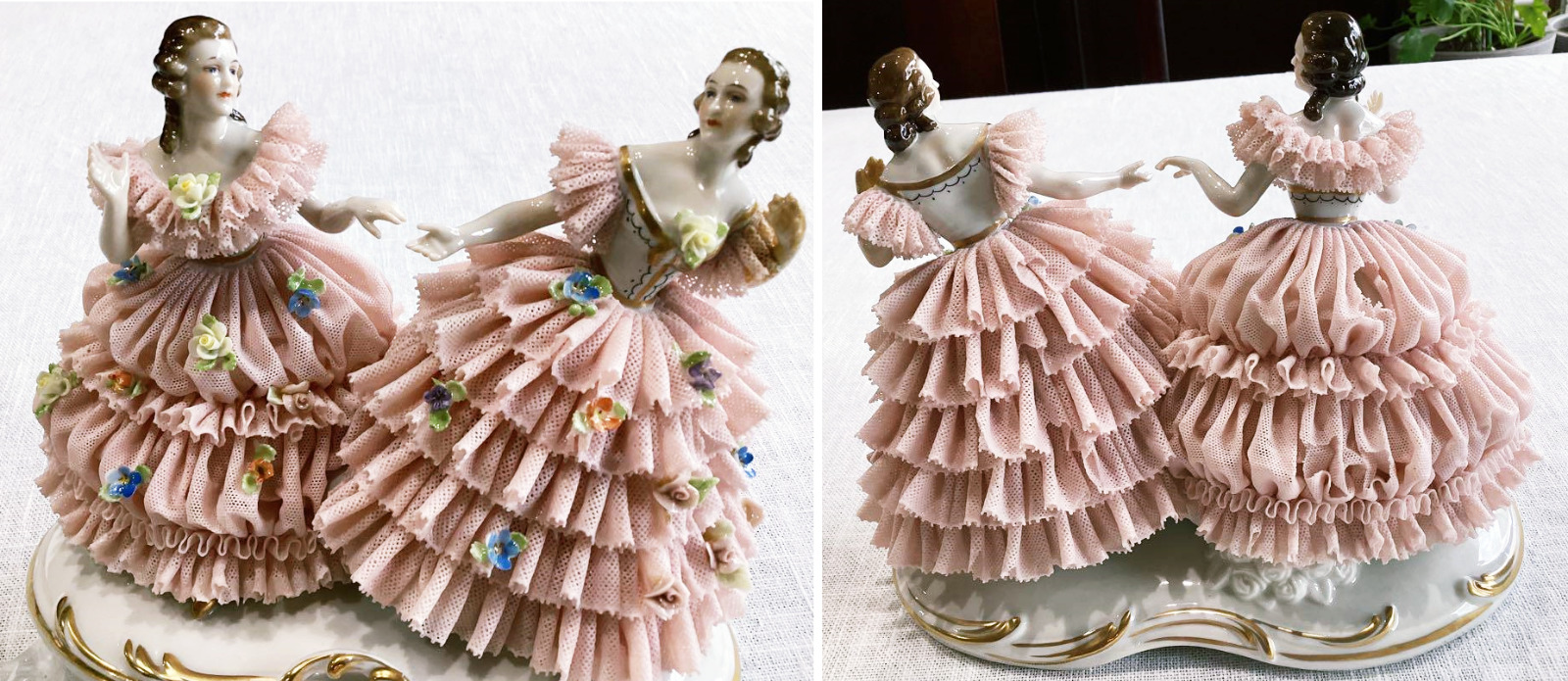 Irish Dresden Porcelain Lace Doll Figurine Set Of 2 Rare No Box made in Germany