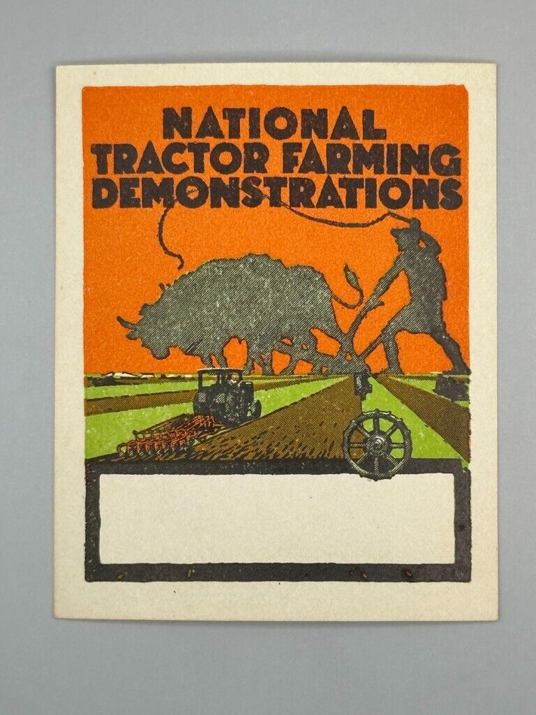 c 1915 National TRACTOR FARMING Demonstrations Advertising POSTER STAMP Antique