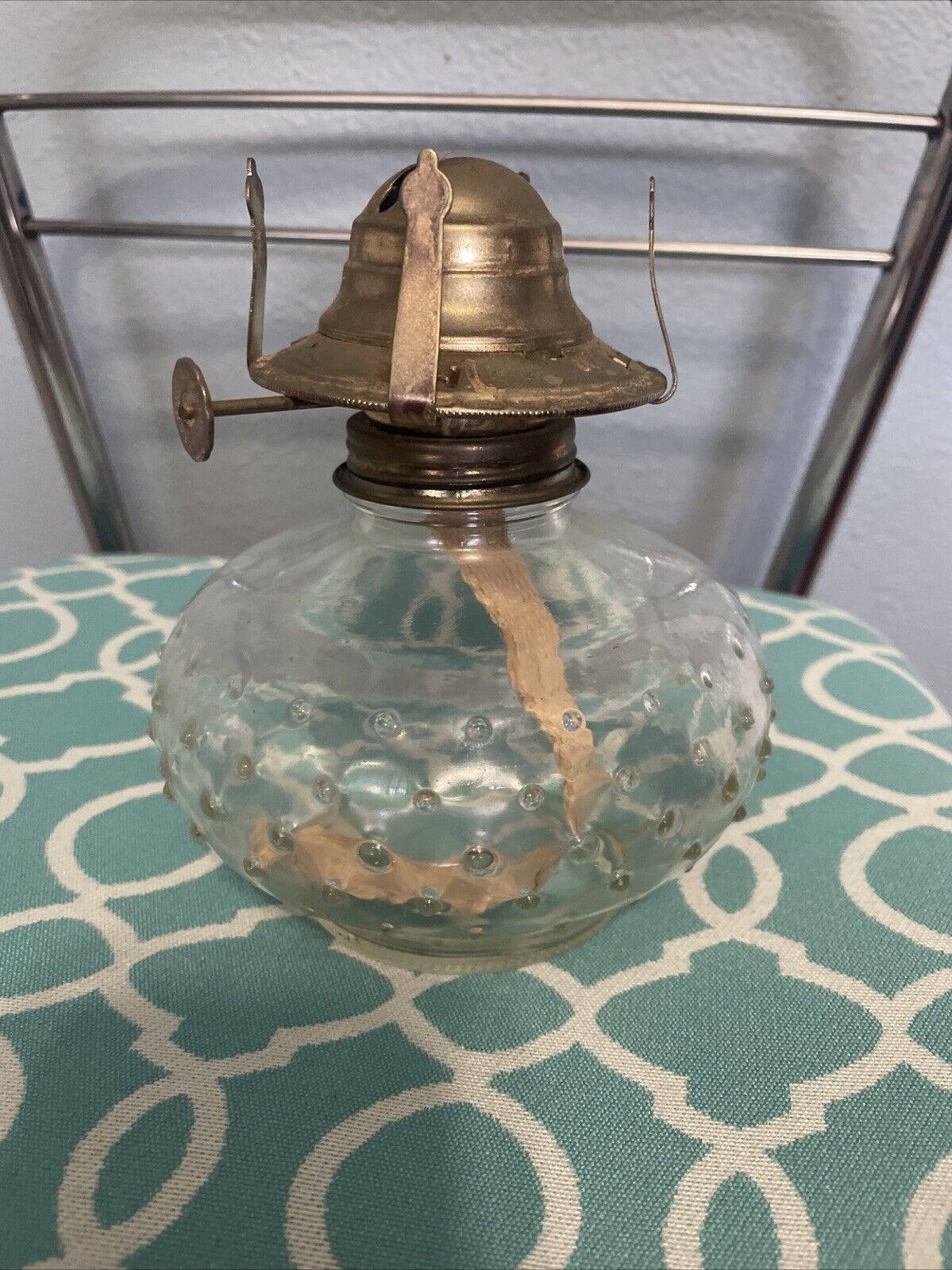 Vintage Lamplight Farms Glass Raised Dot Hurricane Oil Lamp