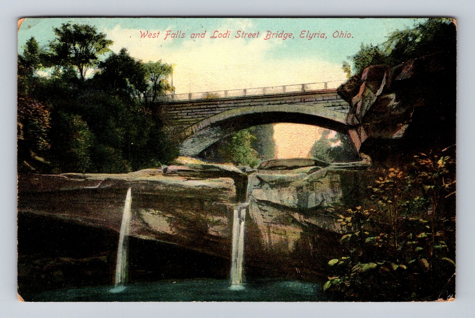 Elyria OH-Ohio, West Falls And Lodi Street Bridge, Vintage c1911 Postcard