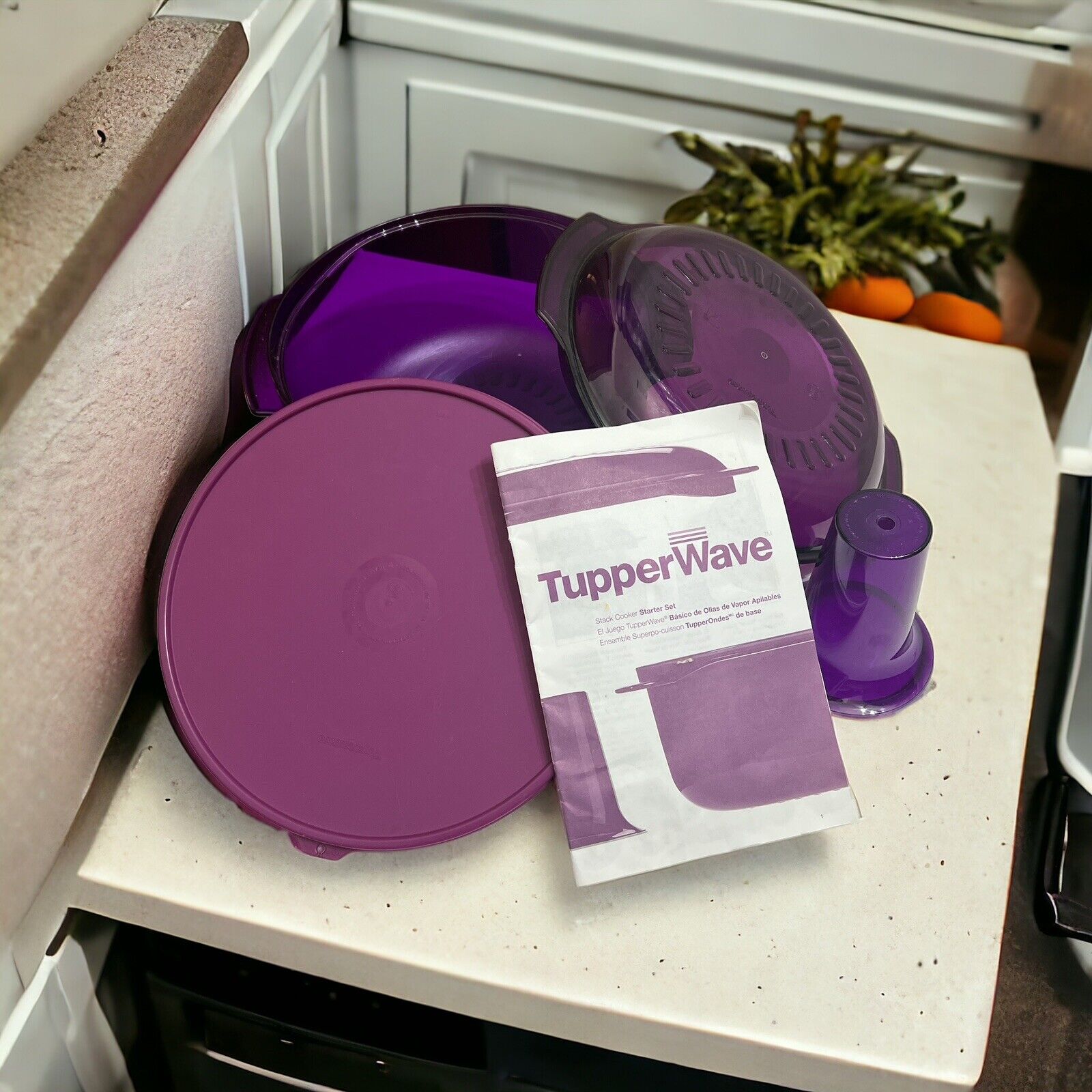 4 Piece Tupperware Tupperwave Stack Cooker Starter Set- Purple 