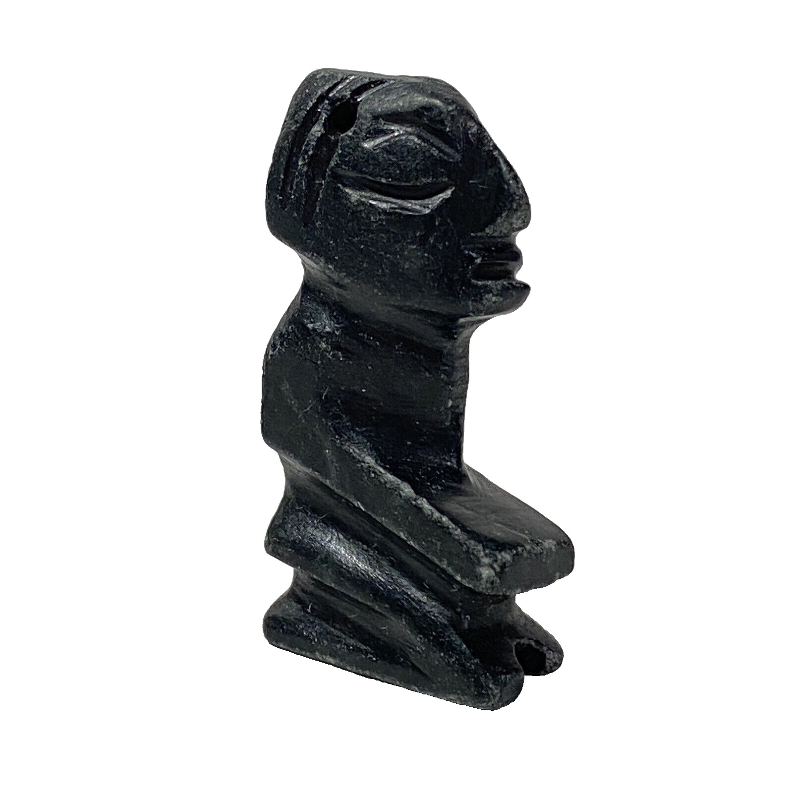 Vtg Stone Figurine Mini God Deity Primitive Charm Black Hand Carved Kneeling   k