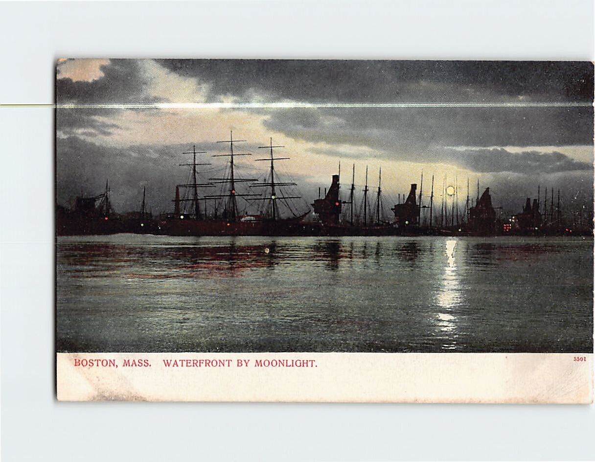 Postcard Waterfront by Moonlight Boston Massachusetts USA