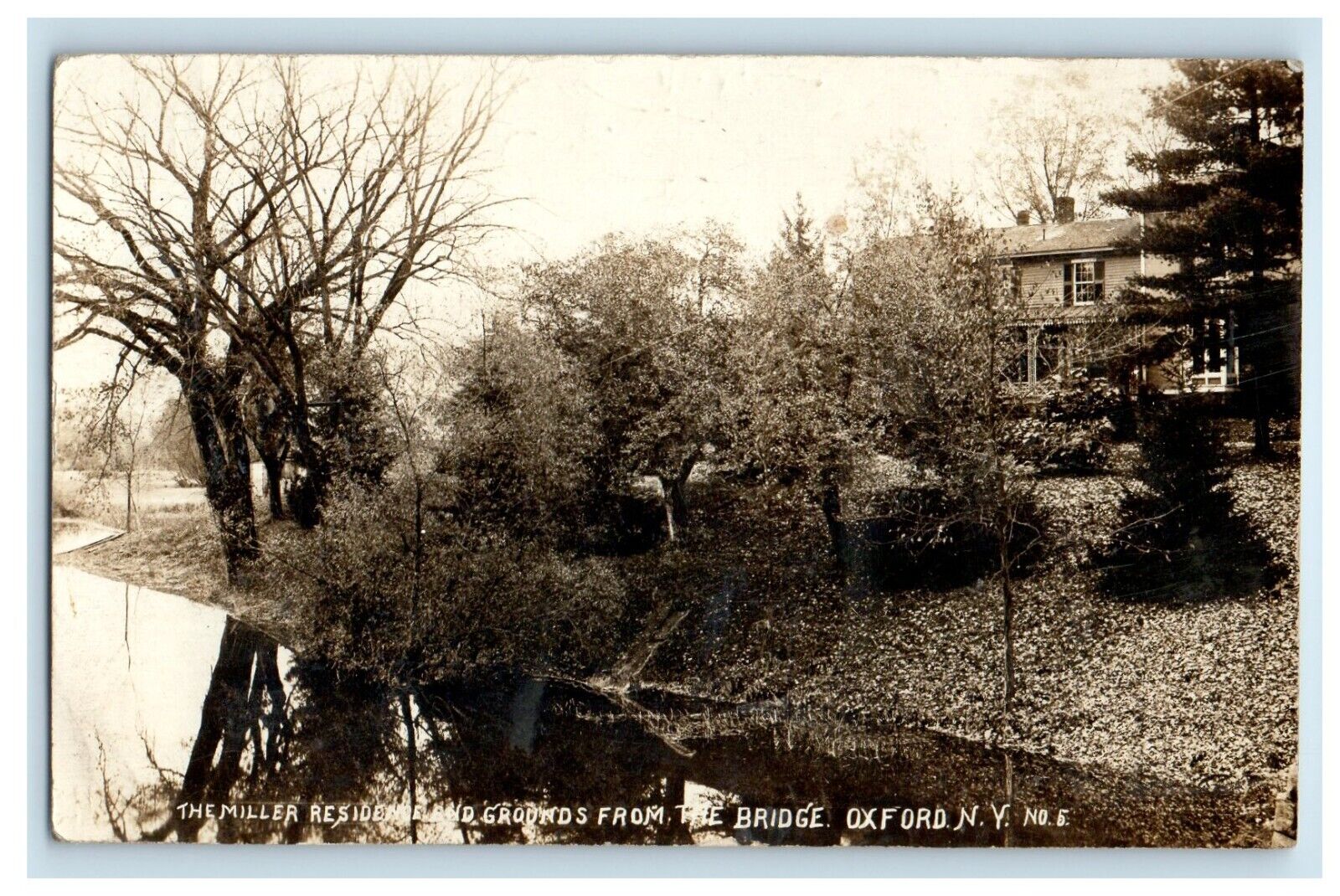 1914 Miller Residence Land Grounds From Bridge Oxford NY RPPC Photo Postcard