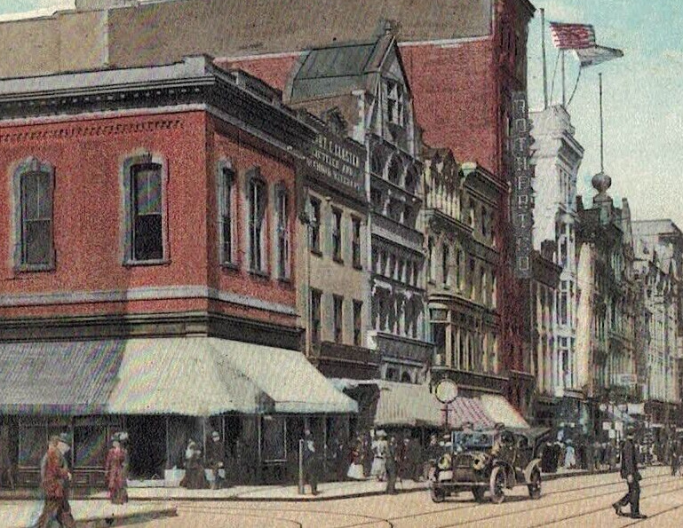 C.1915 Harrisburg PA Market Street Busy Stores Car Advertising Vintage Postcard