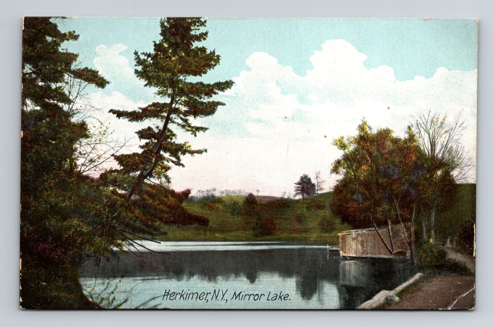 Herkimer NY-New York, Mirror Lake Vintage Souvenir Postcard