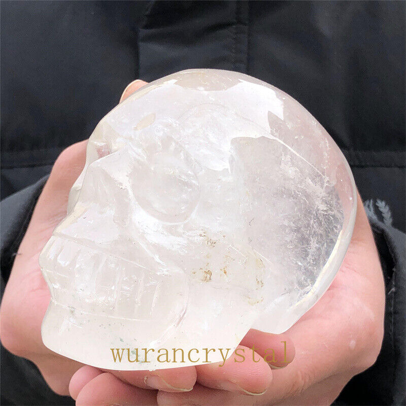 Top 1.6Lb Natural Clear crystal Carved skull point Reiki healing Decoration 