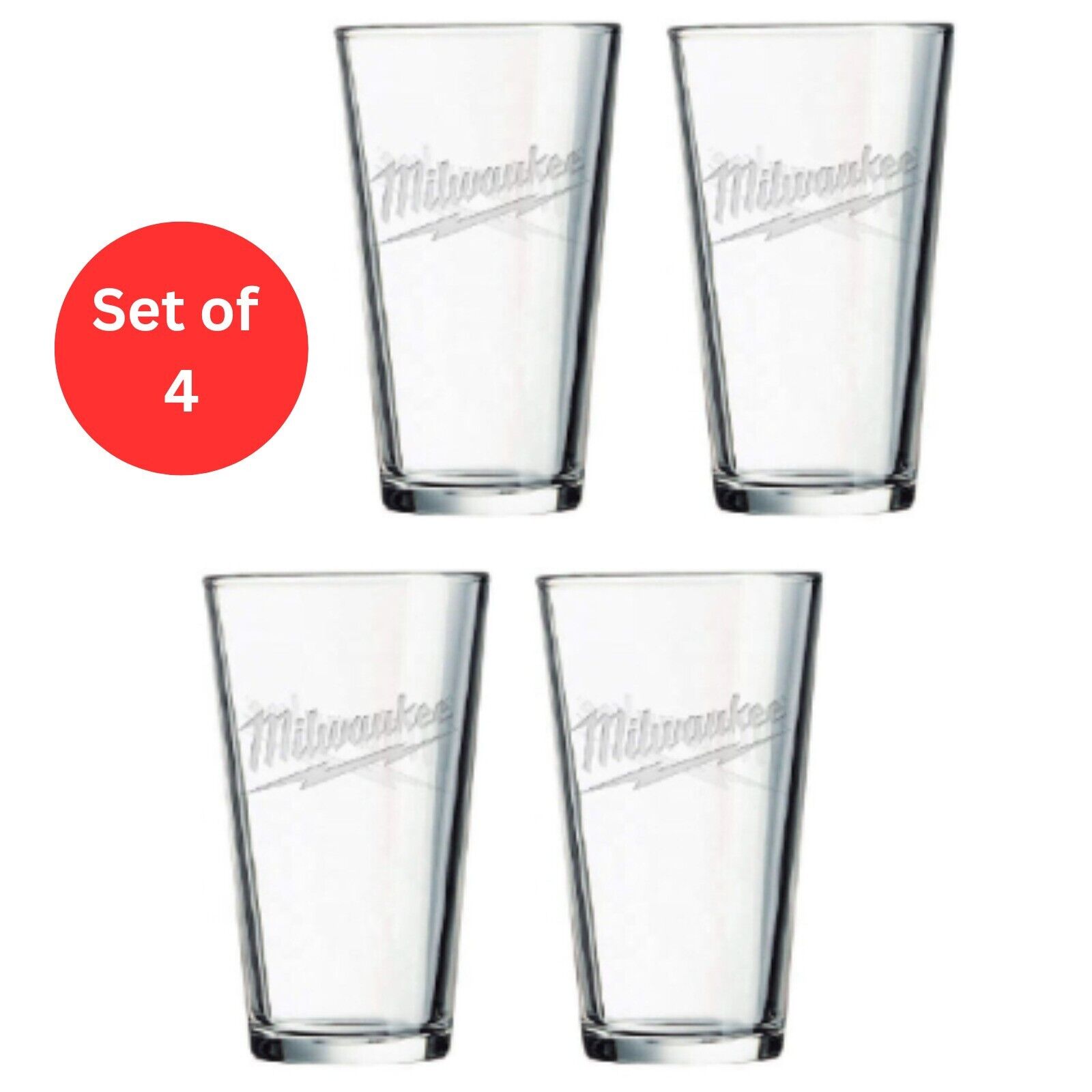 Milwaukee Tools Engraved Pint Glass Set of 4 - New with Gift box