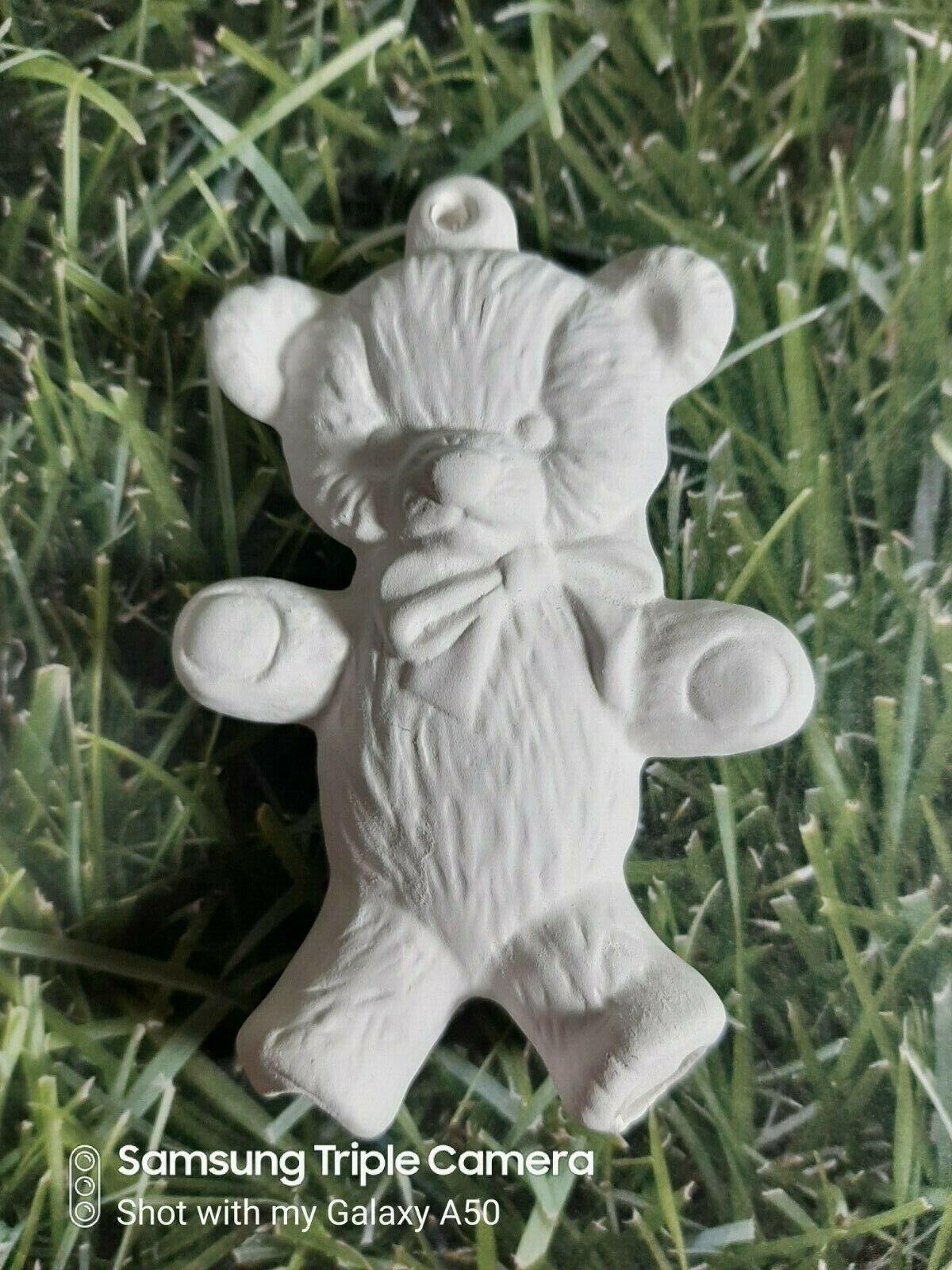 Teddy bear with bow Christmas ornament Ceramic bisque ready to paint S 27