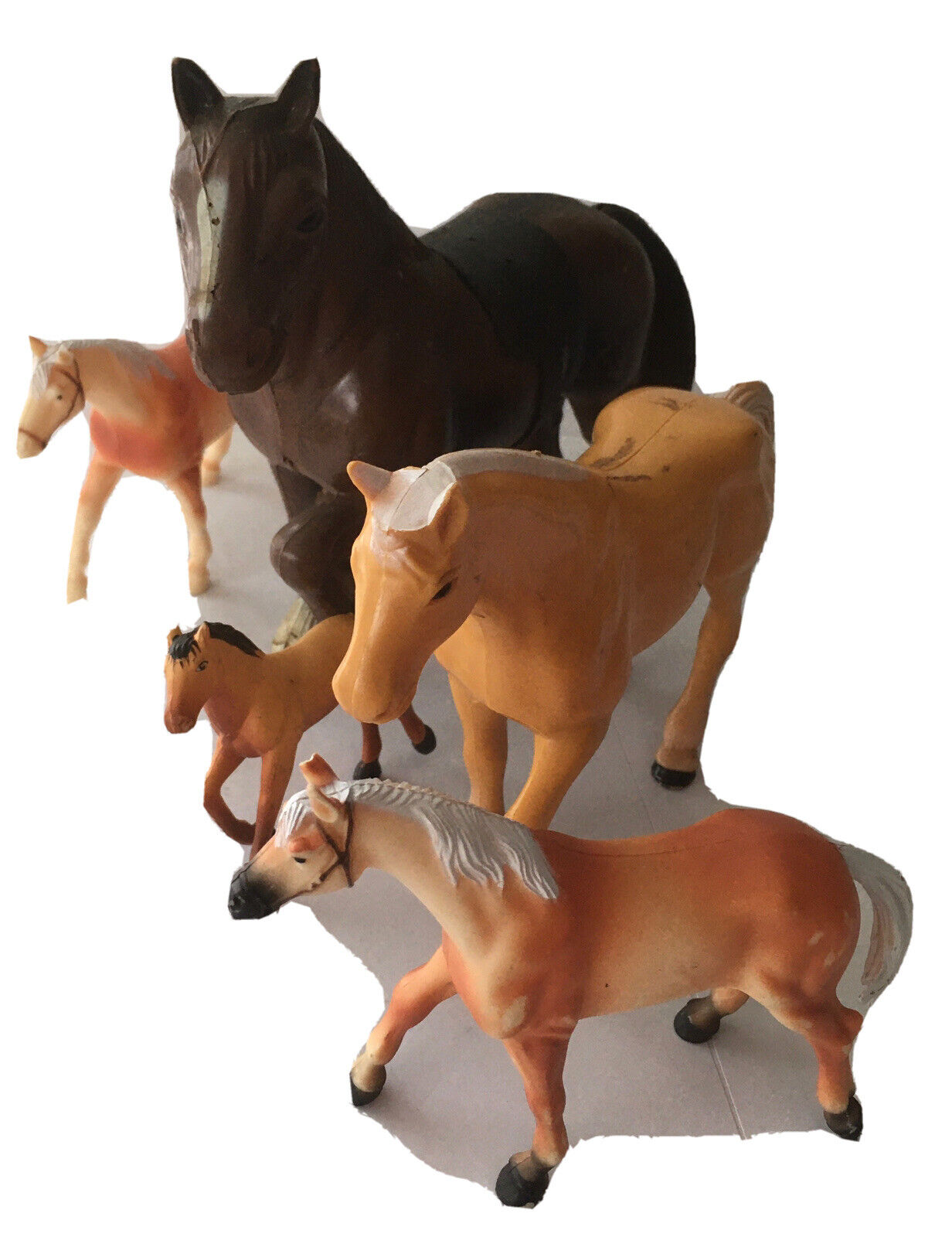 Vintage plastic horse lot of 5 Draft Clydesdale With Saddle