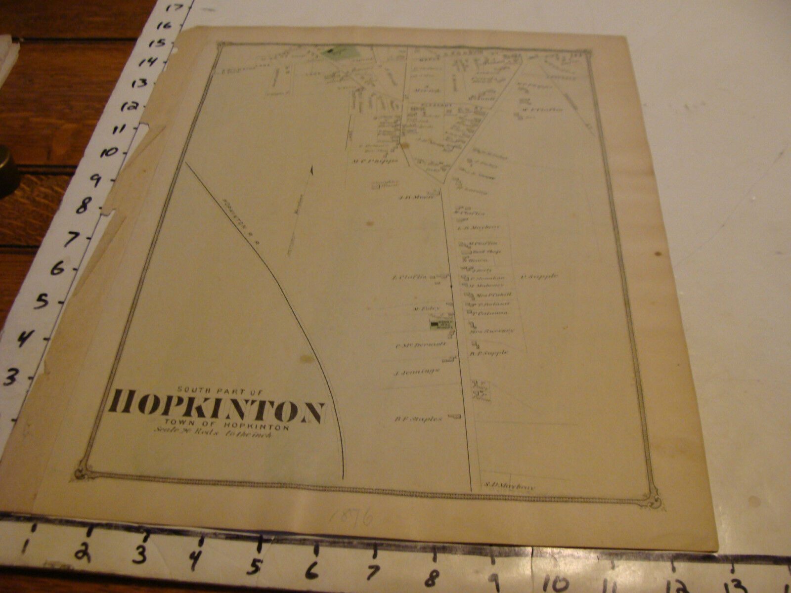 vintage early map--1876---Souh part of HOPKINTON, Woodville & Hayden row 