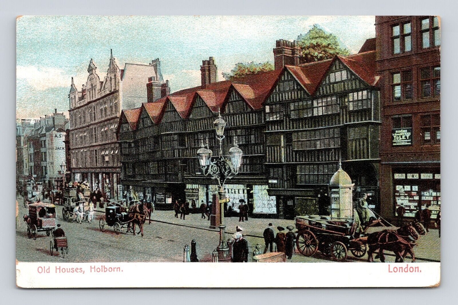 Antique Postcard OLD HOUSES HOLBORN~ LONDON Horses Carriage Buggy 1907-1910