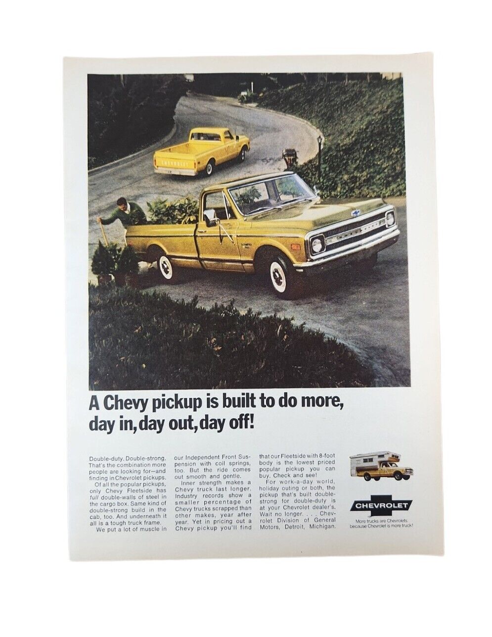 PRINT AD 1969 CHEVROLET CHEVY FLEETSIDE TRUCK Garage Shop Art Full Color