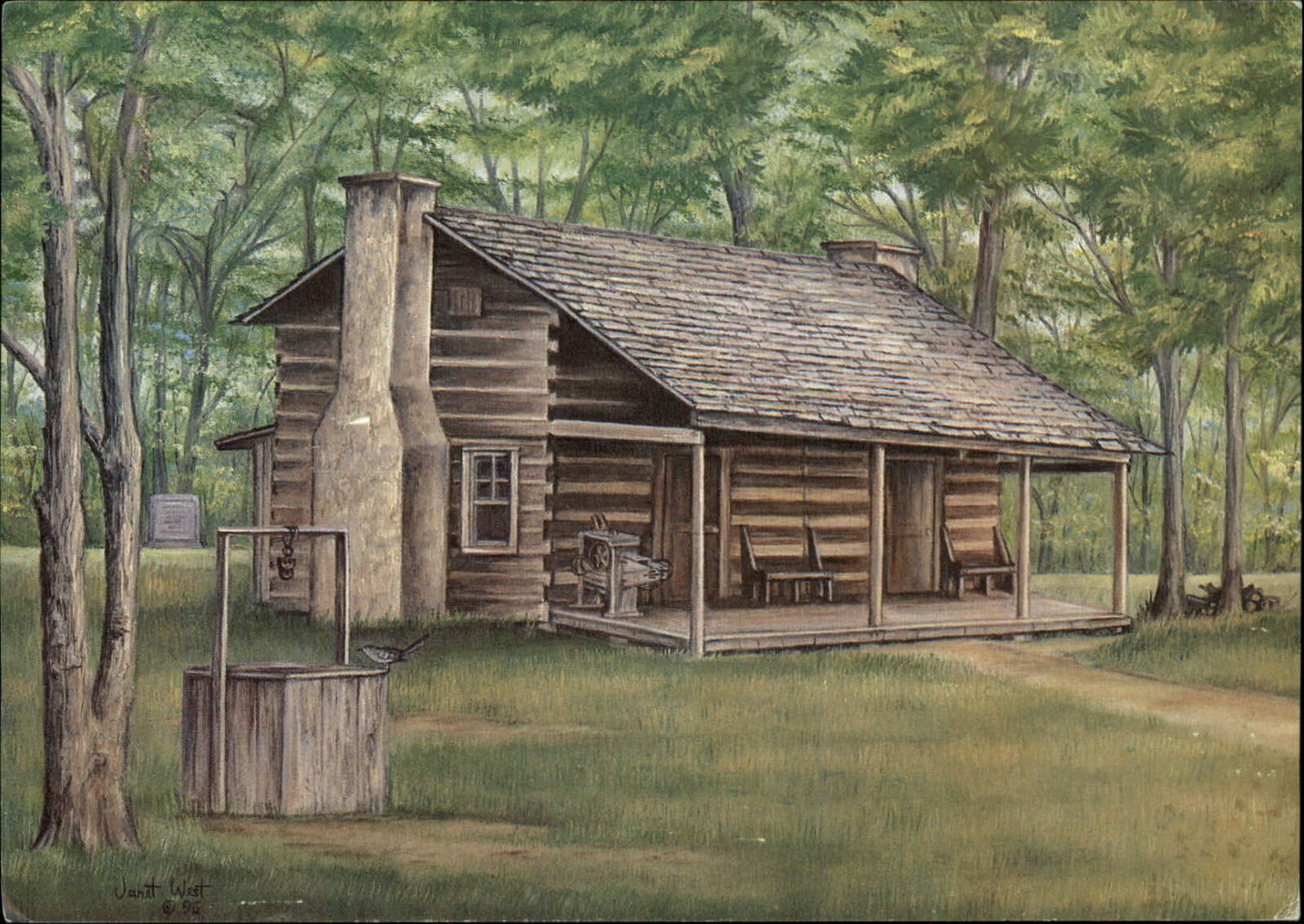 Rutherford Tennessee David Crockett home replica log cabin vintage postcard