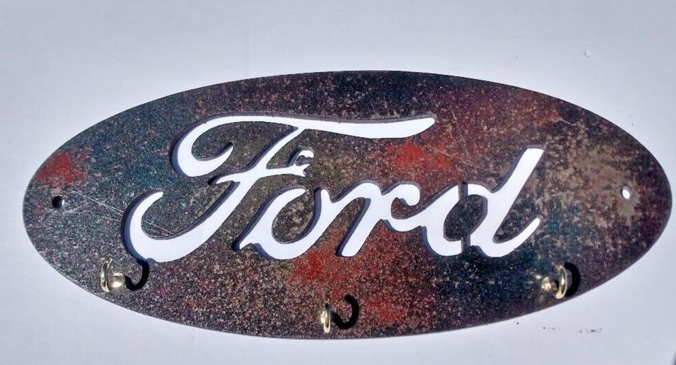 Ford Motors Sign FAKE Rust Metal Patina Keyrack Plaque Man Cave HOTROD MUSTANG m