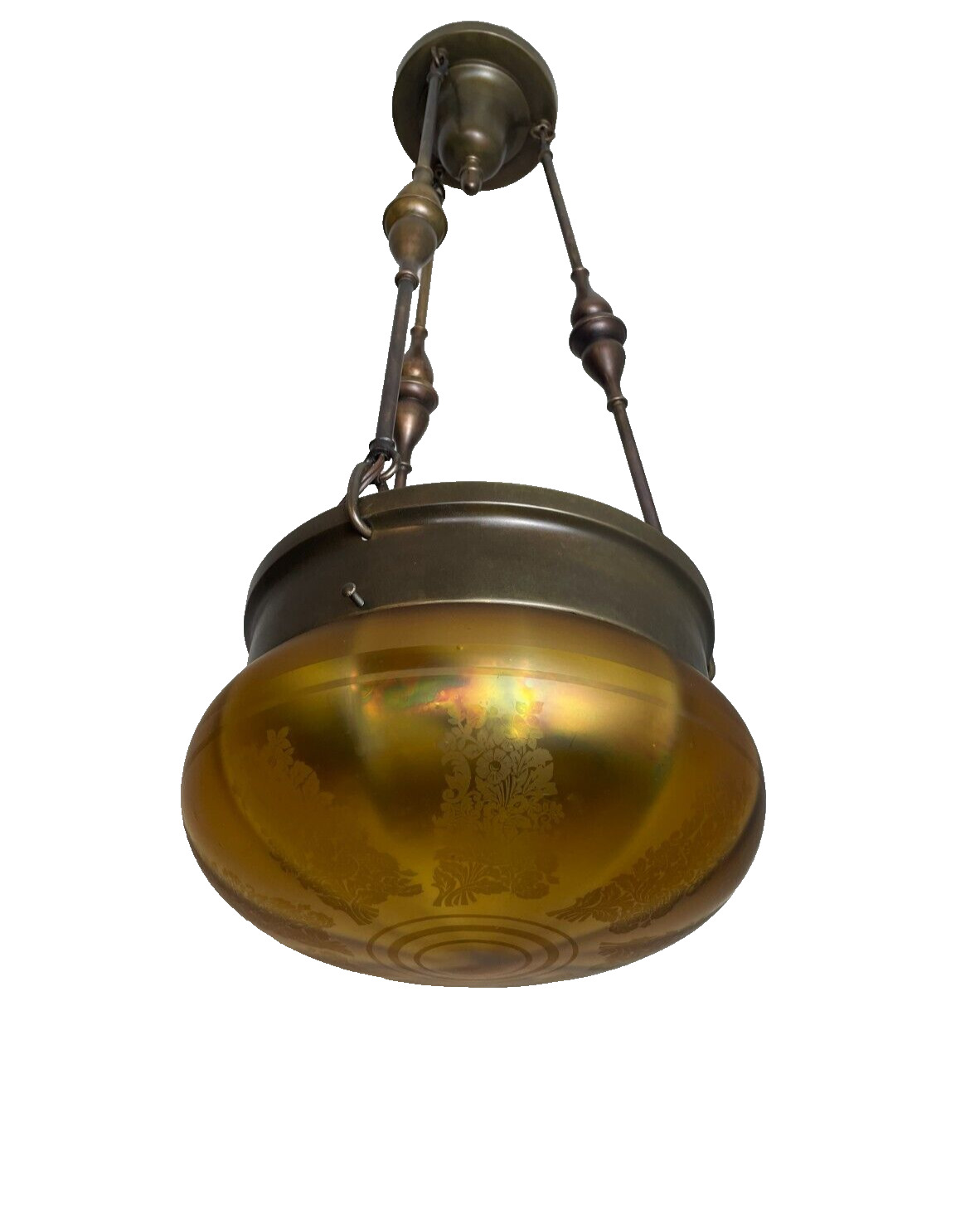 antique 1910-20s art glass hanging dome fixture