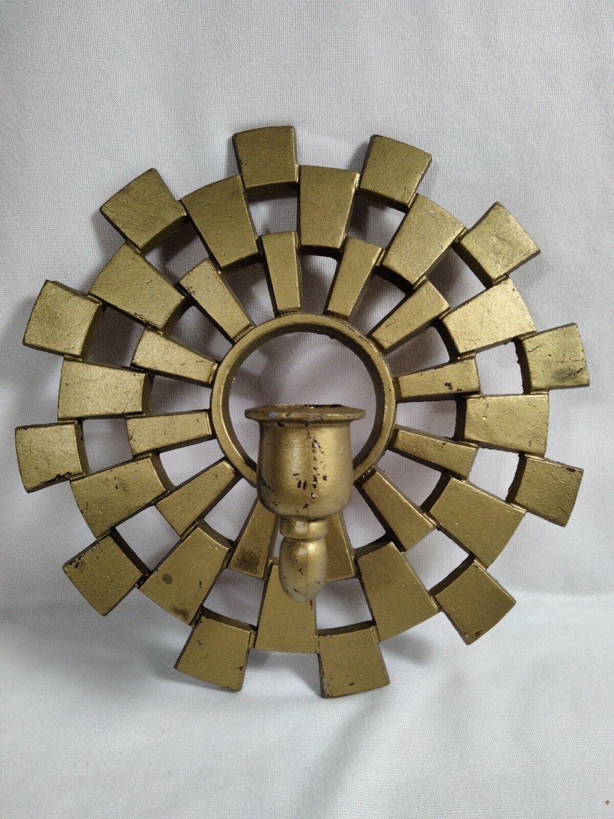 Vtg Sexton Metal Candle Holder Wall Sconce Home Decor Gold Round Abstract MCM