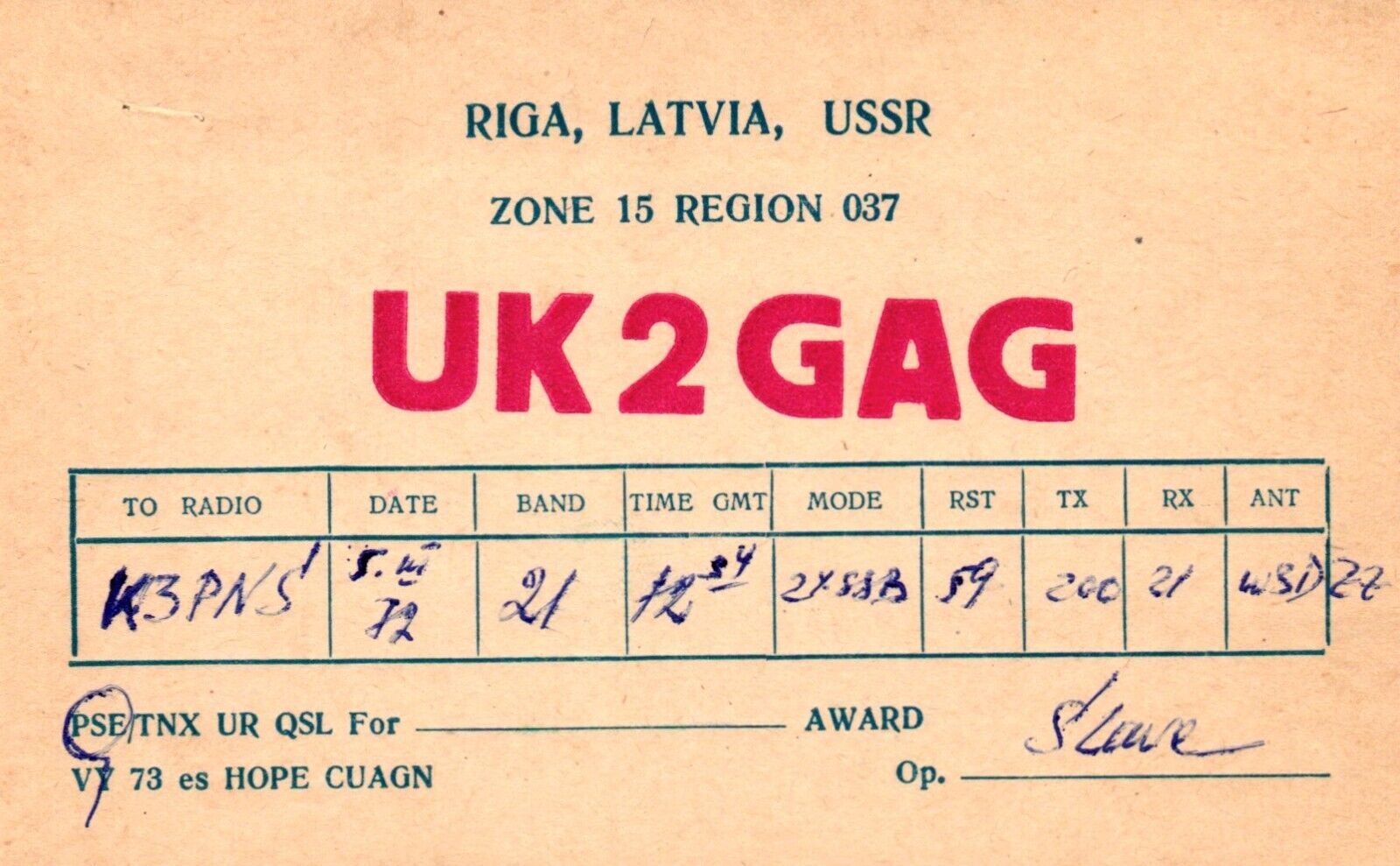 Riga Latvia USSR Russia UA1MA QSL Radio Postcard