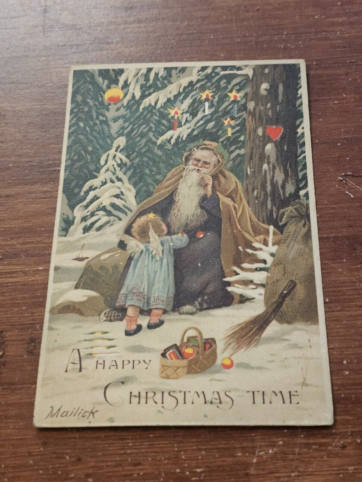Antique Santa Purple Robe Christmas Postcard Postmark 1909 HTL Hold To Light 