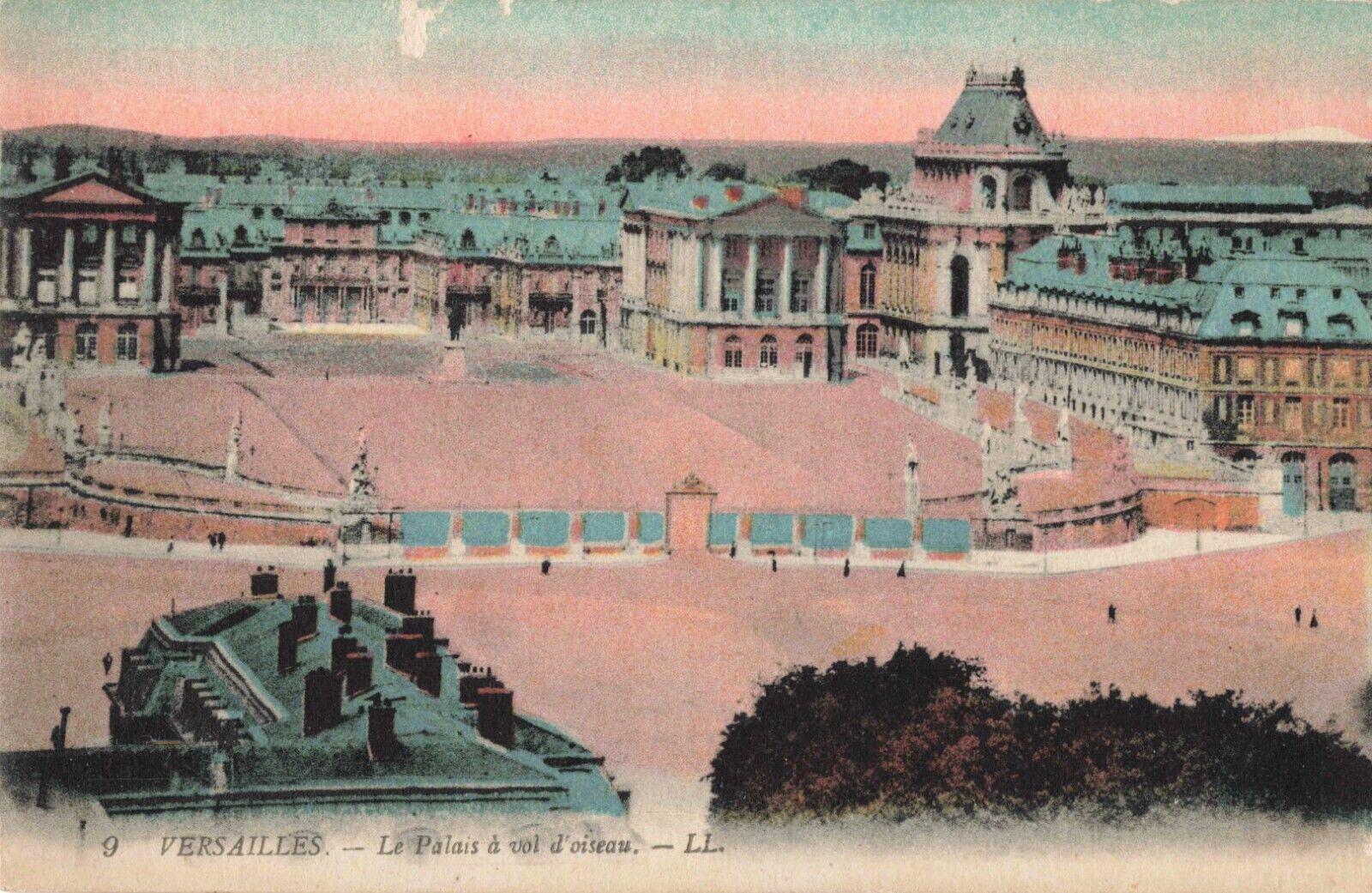 Versailles France, Birds Eye View of the Palace, Vintage Postcard