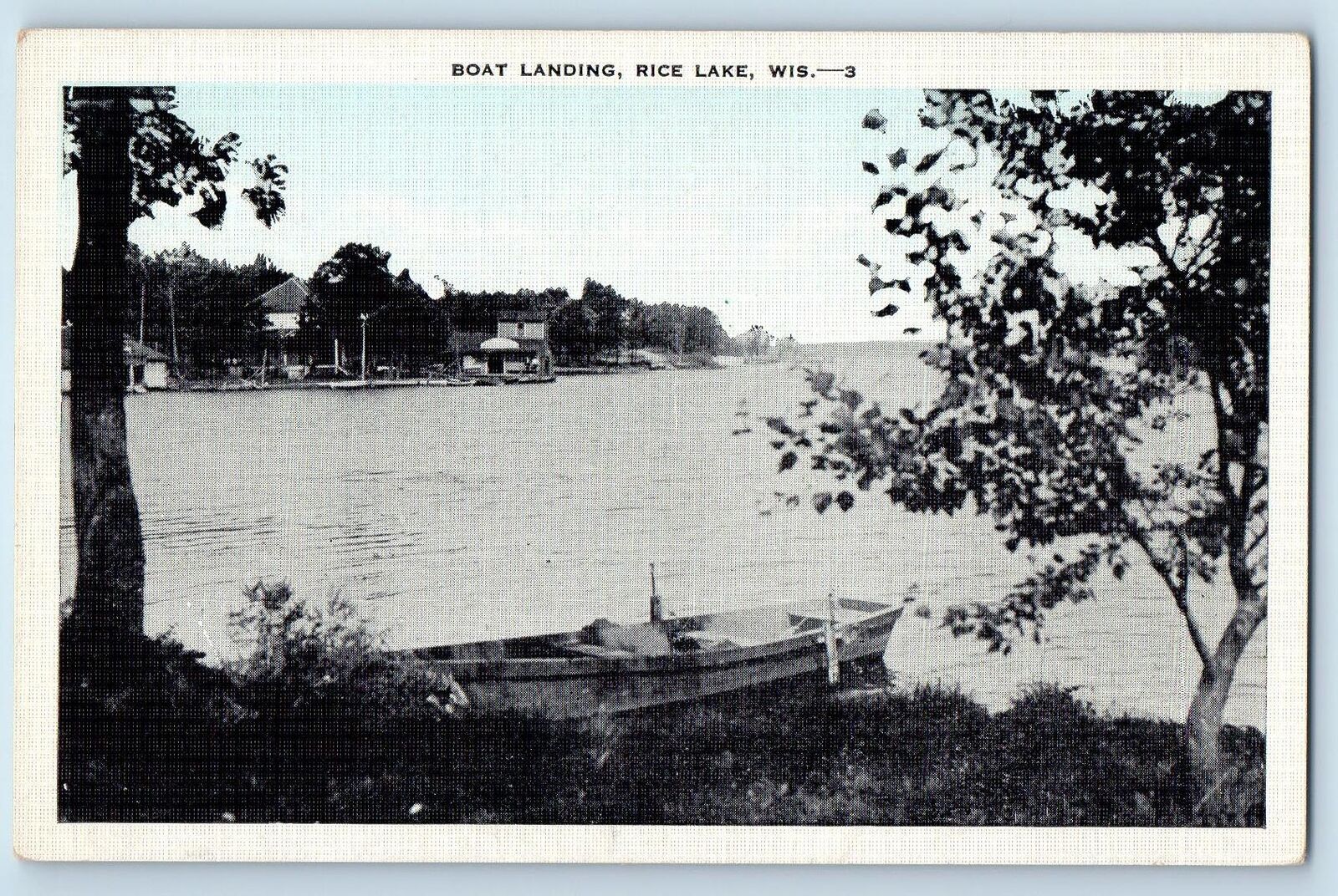 c1920\'s Boat Landing Over View Resorts Building Rice Lake Wisconsin WI Postcard