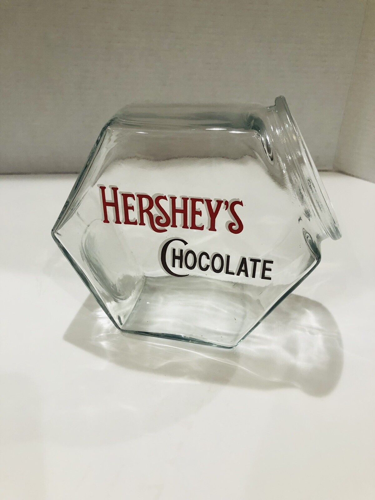 VINTAGE HERSHEY\'S CHOCOLATE GLASS CANDY JAR CANISTER w/o Lid Painted Logo