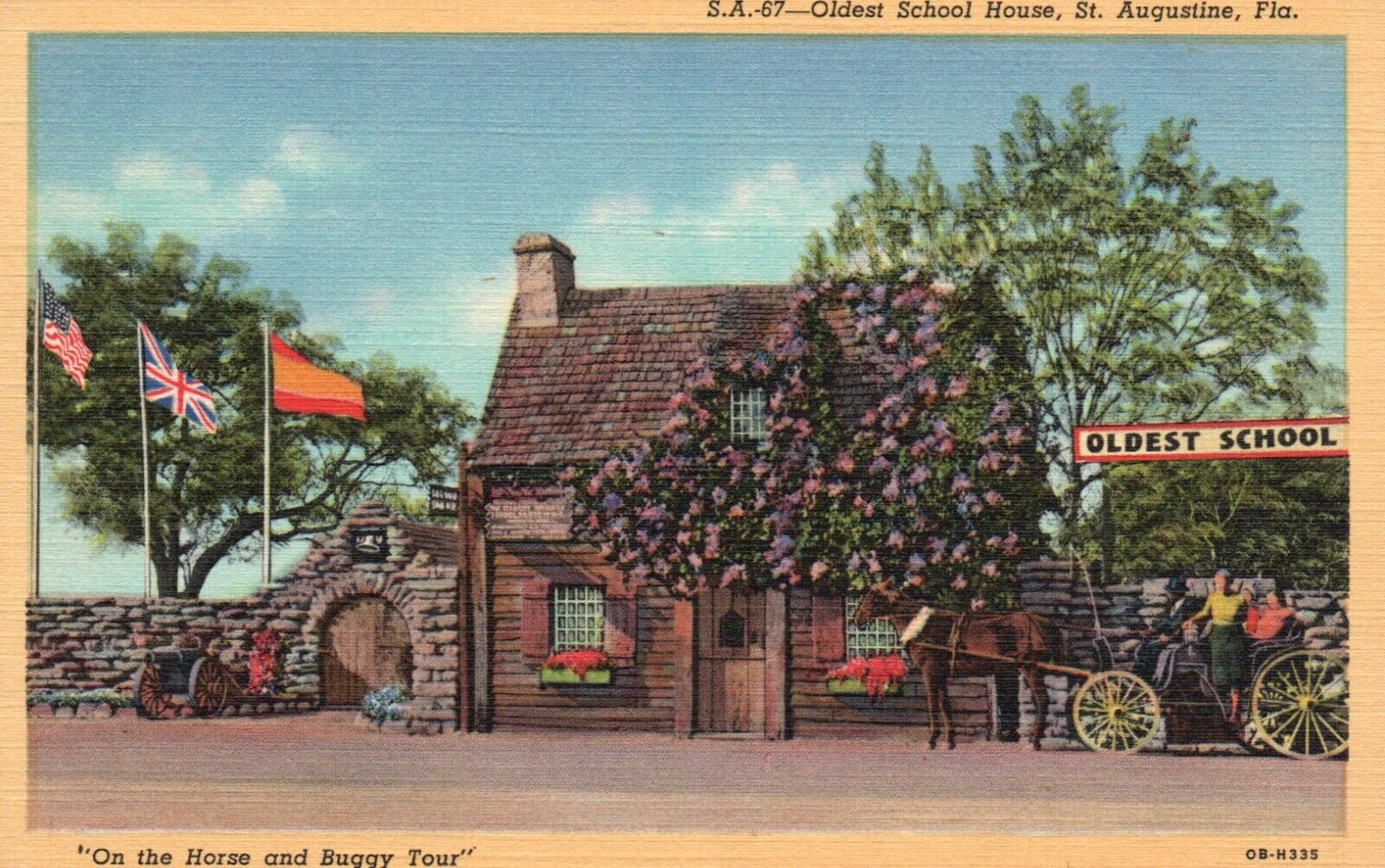 Postcard FL St. Augustine Oldest Wooden Schoolhouse Linen Vintage PC b8586