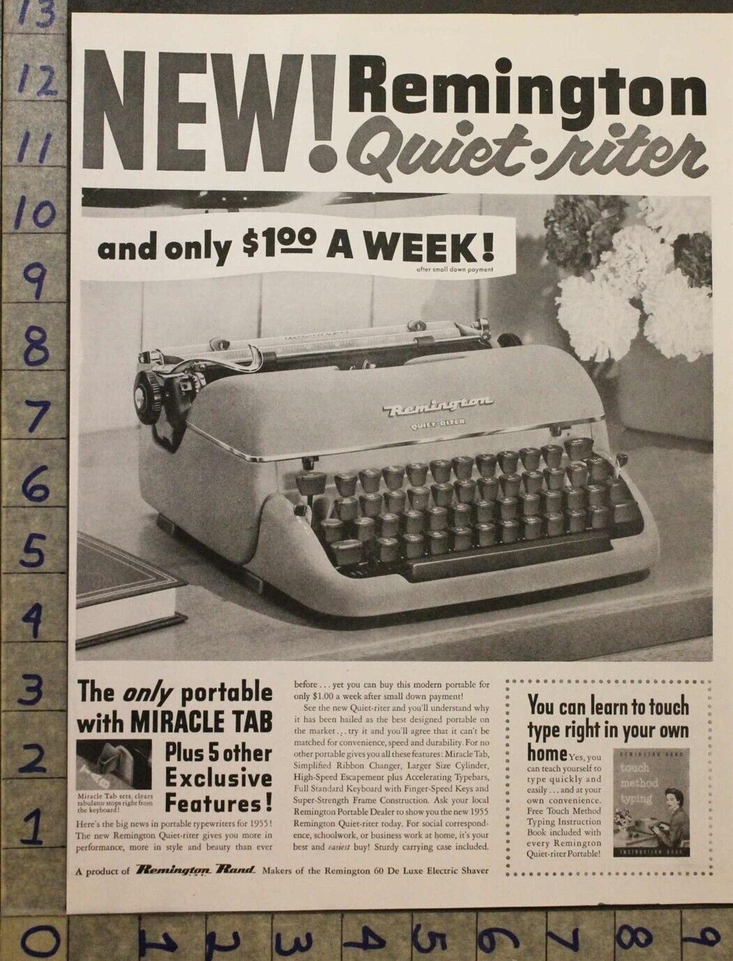 1955 REMINGTON PORTABLE TYPEWRITER BUSINESS OFFICE MACHINE QUIET-RITER AD 29031