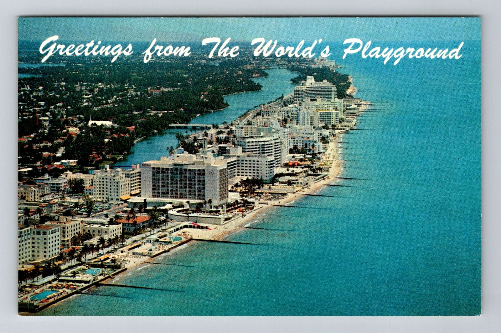 Miami Beach FL-Florida, Genial Greetings, Hotel Row, Vintage Postcard