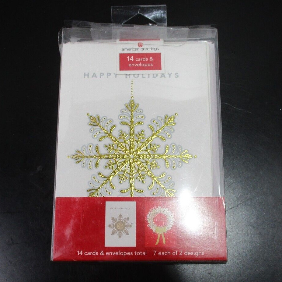 Snowflake Happy Holiday Cards Envelopes Foil American Greetings 14 Ct Total New
