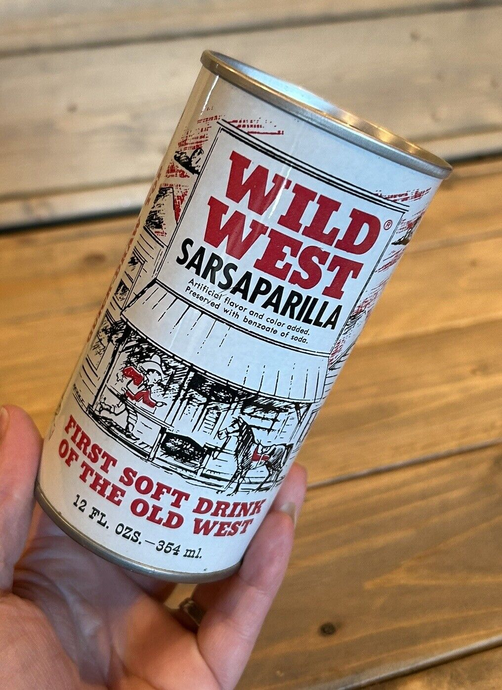 Vintage Wild West Sarsaparilla Soda Beverage Tin Can - Sealed but Empty