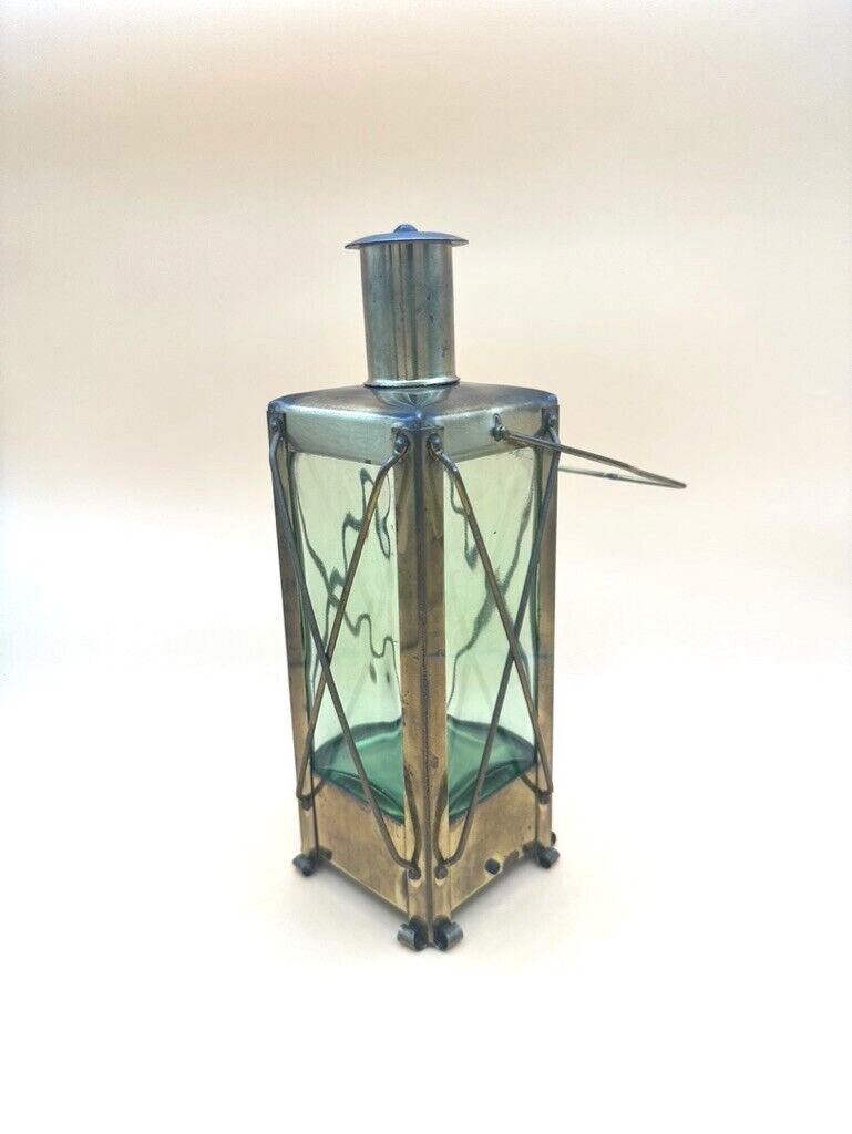Vintage Swedish Musical Lantern Decanter Green Glass Copper/Brass