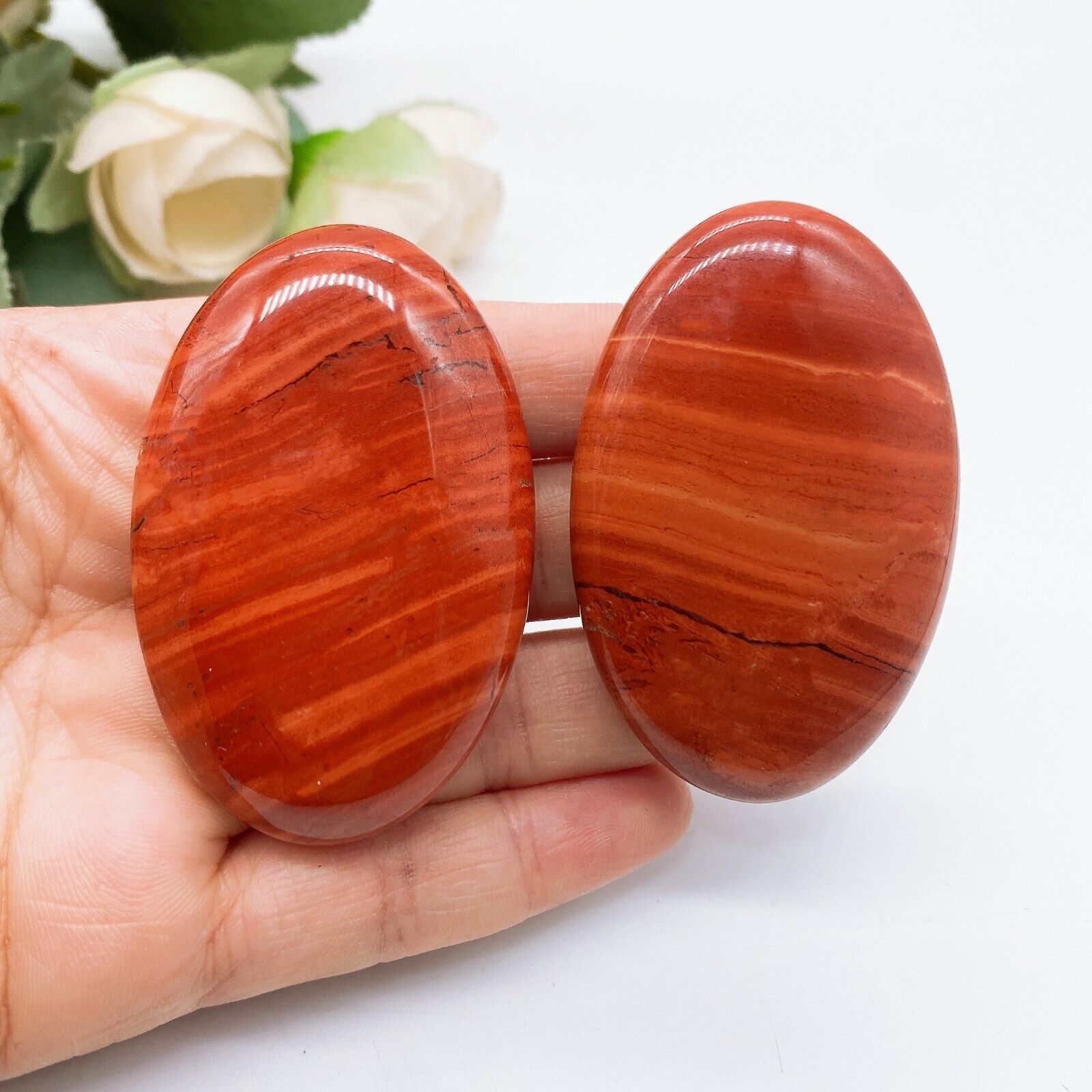 53mm 1PC Natural Red Jasper Palm Crystal Stone Mineral message tool Home Decor