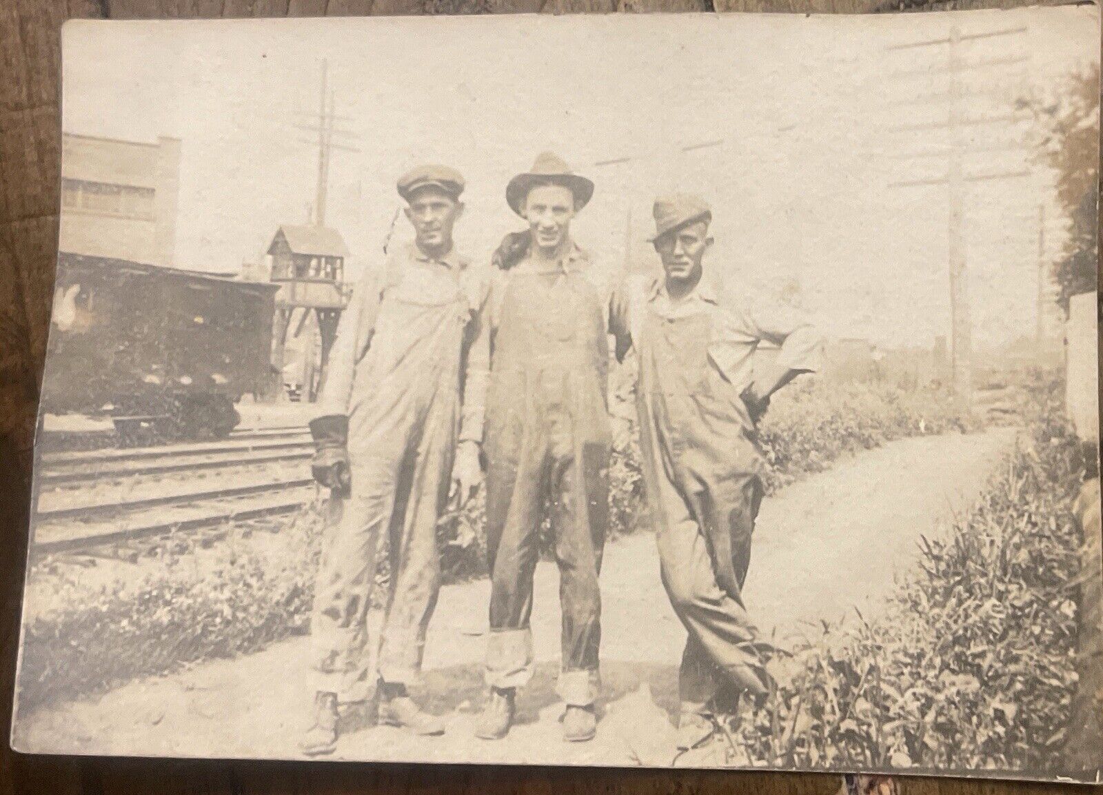 Three Men Arms Around Each Other Railroad Workers Snapshot Photo Occupational
