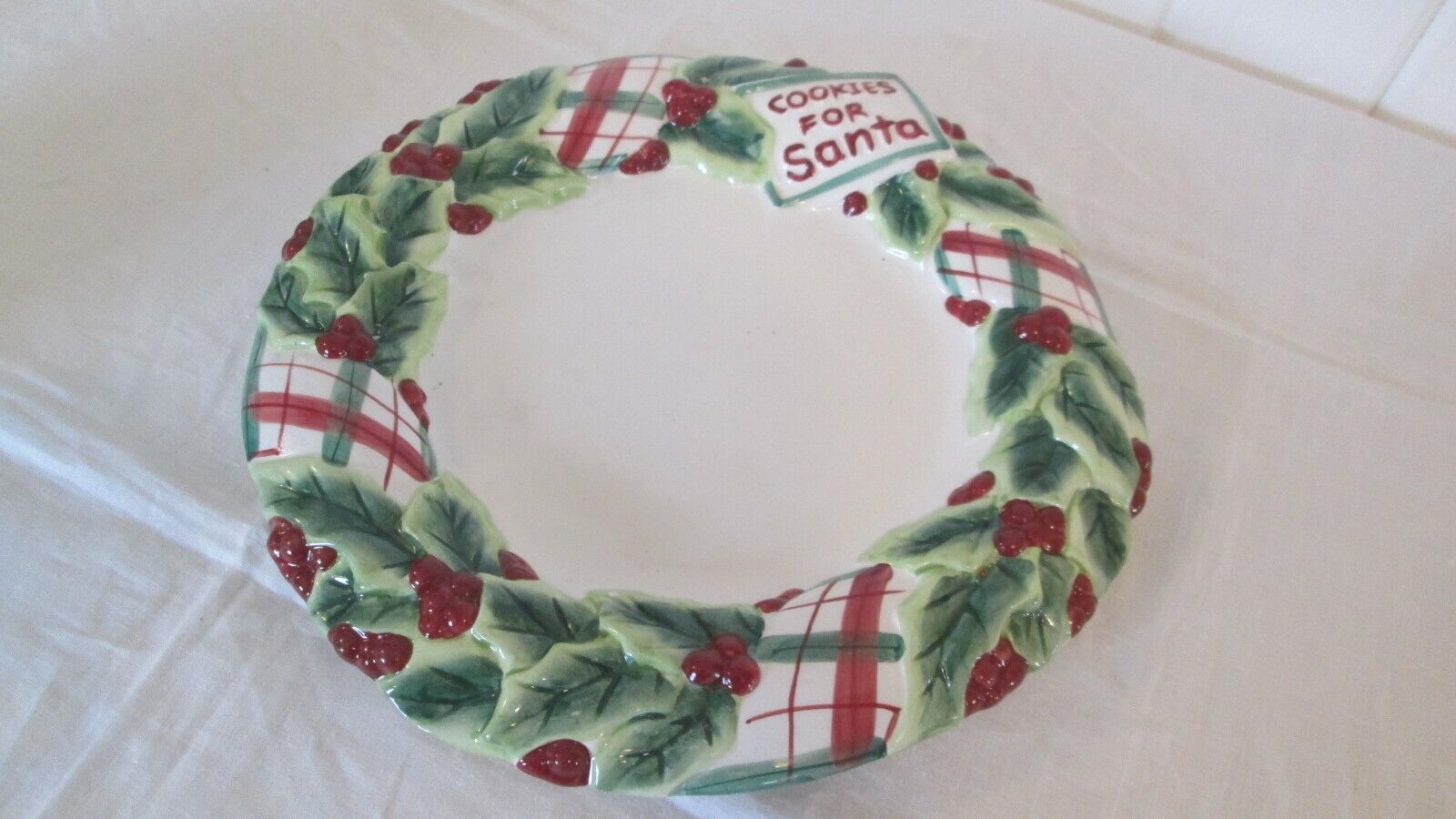 Fitz and Floyd Plaid Plate Christmas Cookie COOKIES FOR SANTA  