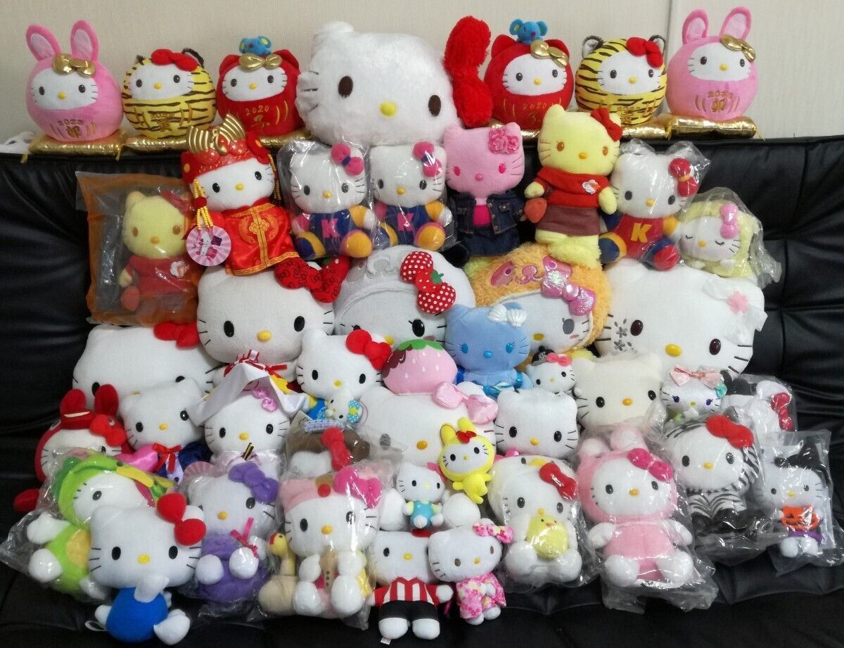 Sanrio Plush lot Hello Kitty Strawberry Zodiac Rabbit Tiger Panda Used JPN