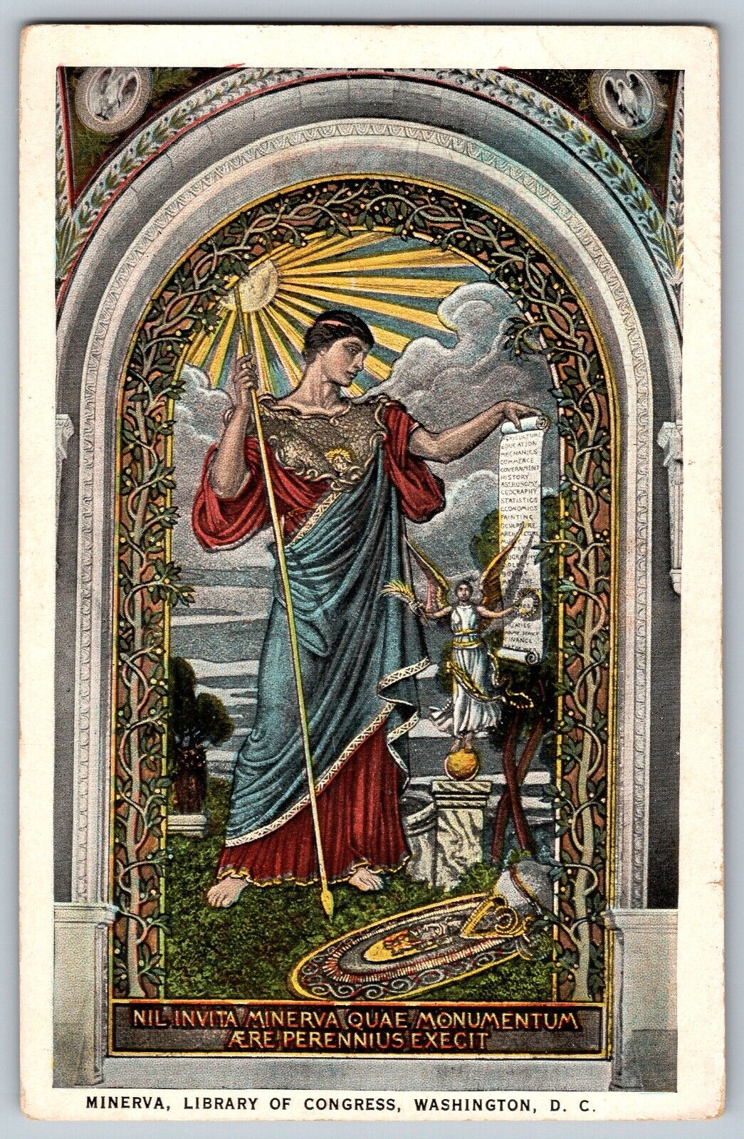 Washington DC - Minerva the Goddess of Wisdom - Painting - Vintage Postcard