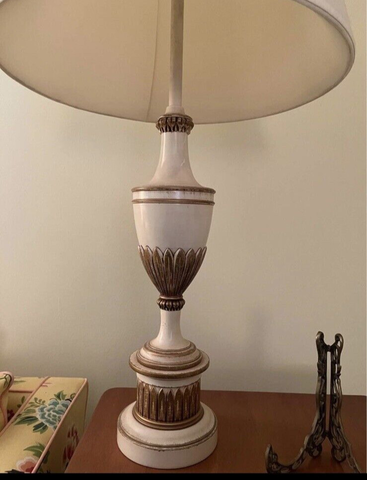 2 Vintage Stiffel Hollywood Regency Urn Table Lamps Base Only Ivory/Gold Ex