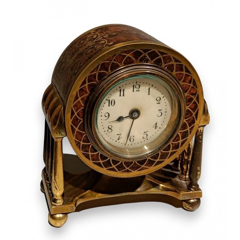 Rosewood-plated brass desk clock, Germany, 19th century