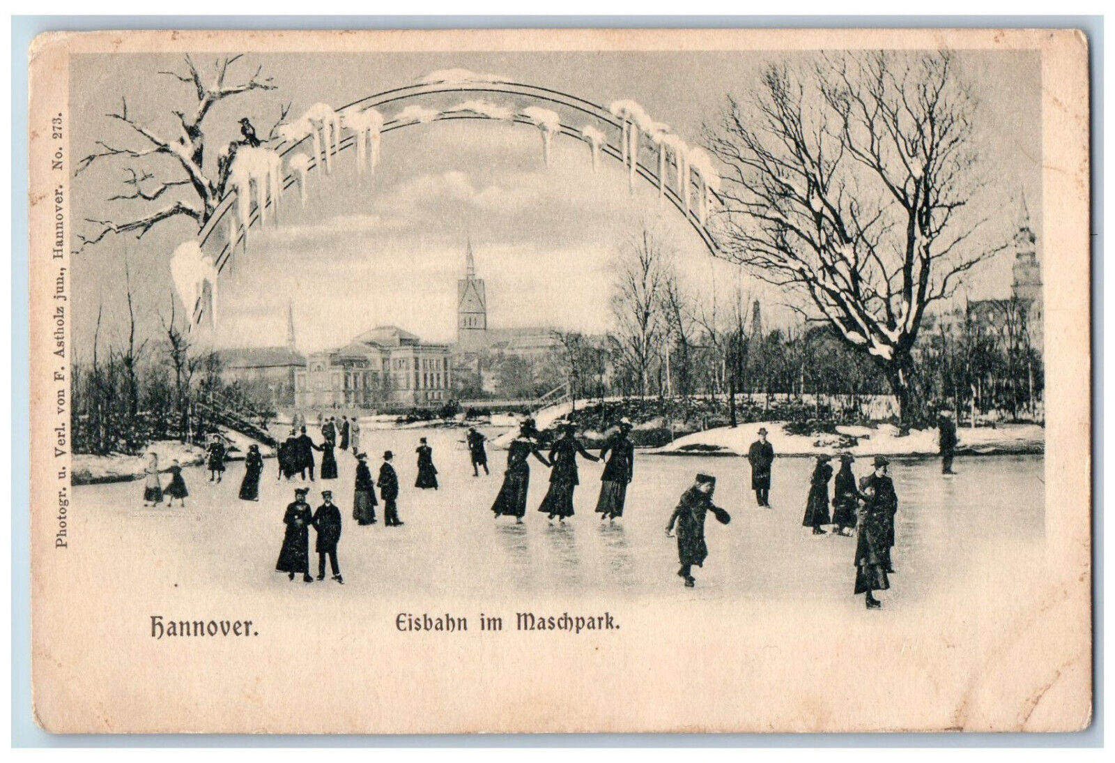 Hanover Germany Postcard Ice Rink in Maschpark Ice Skating c1905 Antique