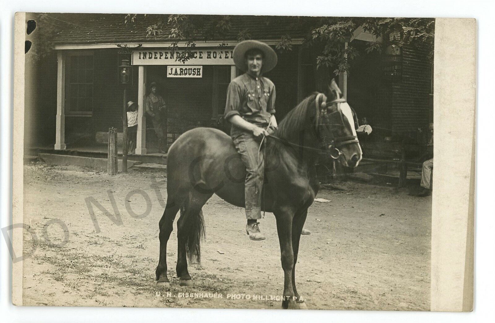 RPPC Man Horse Independence Hotel MILLMONT? PA Union County Real Photo Postcard