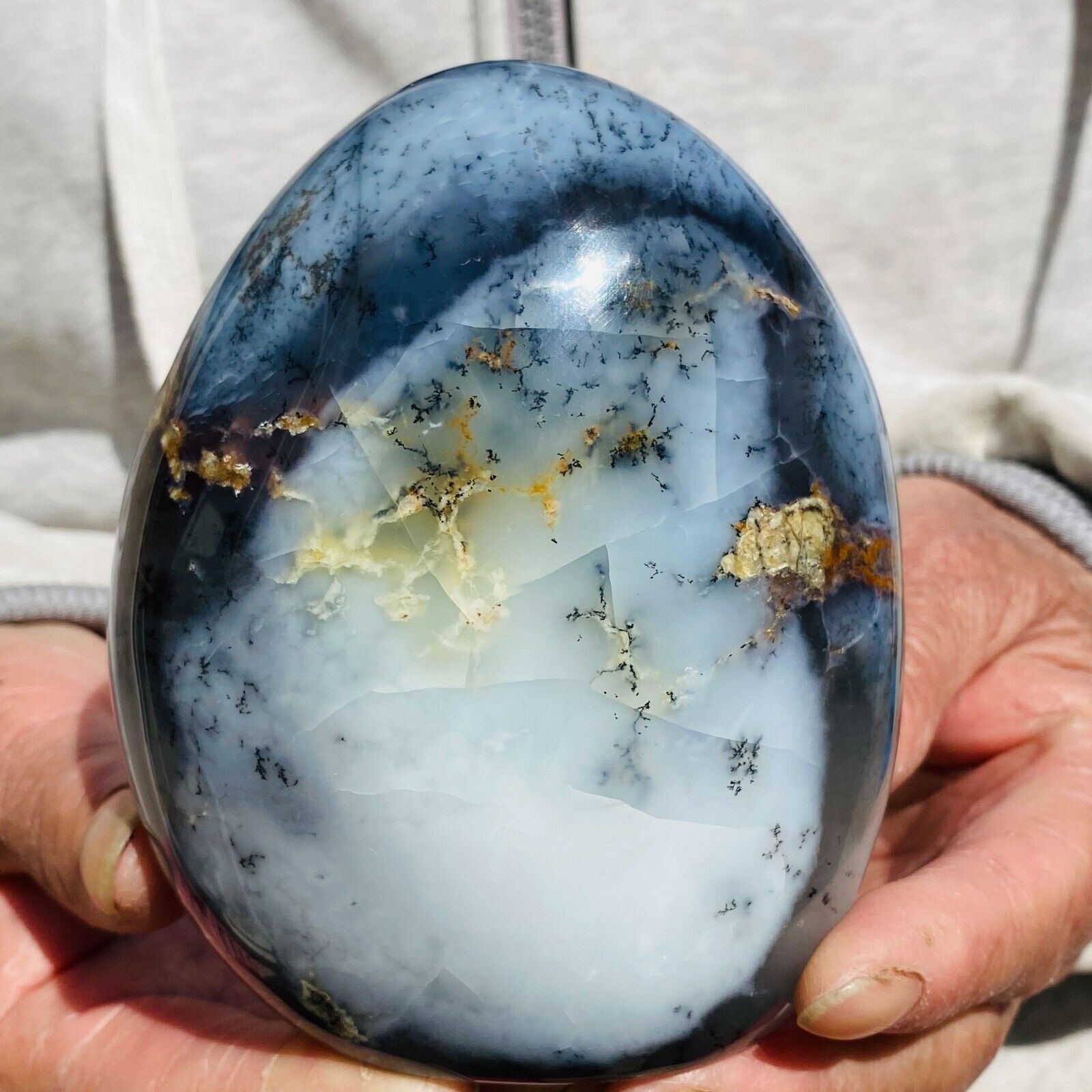 698g Miracle Dendritic Opal Crystal Landscape Decoration Standing Specimen